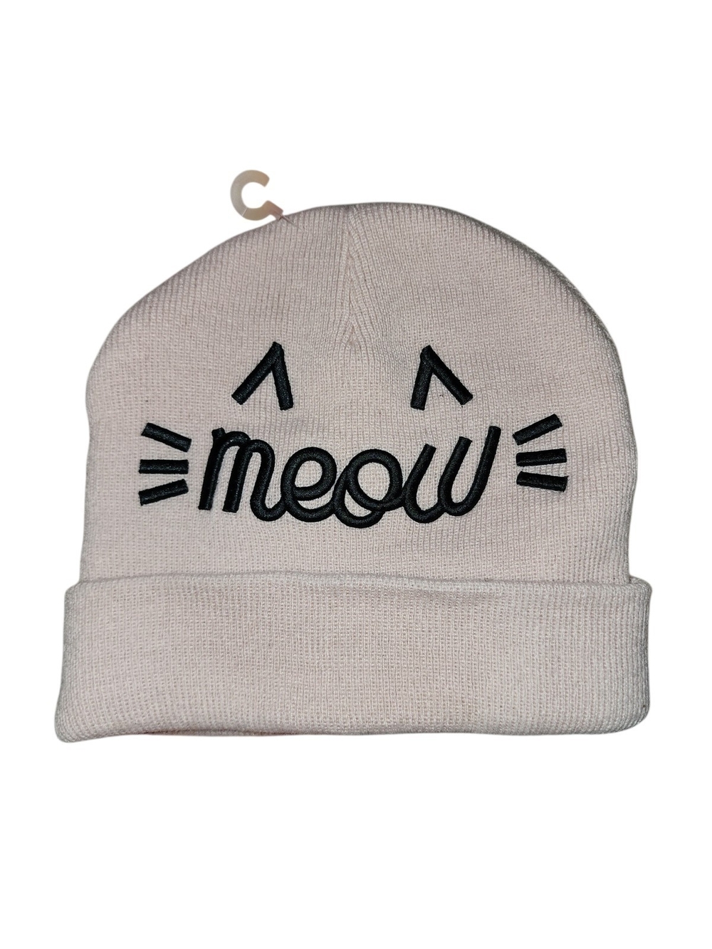 David and Young Light Pink Cat 'meow' Knit Beanie Toque Winter Hat